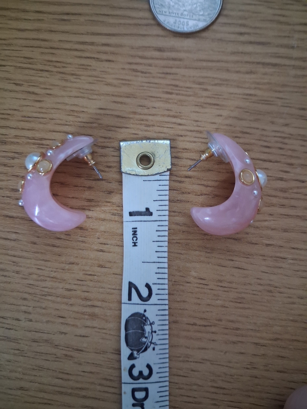 Ann Taylor Pink Resin Hoop Earrings with Pearl and Gold Accents - Picture 8 of 8